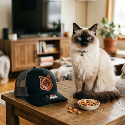 Custom Photo Cat Leather Patch Trucker Hat – Photo Cat Trucker Hat | Cat Memorial Gifts | Gift For Cat Lovers
