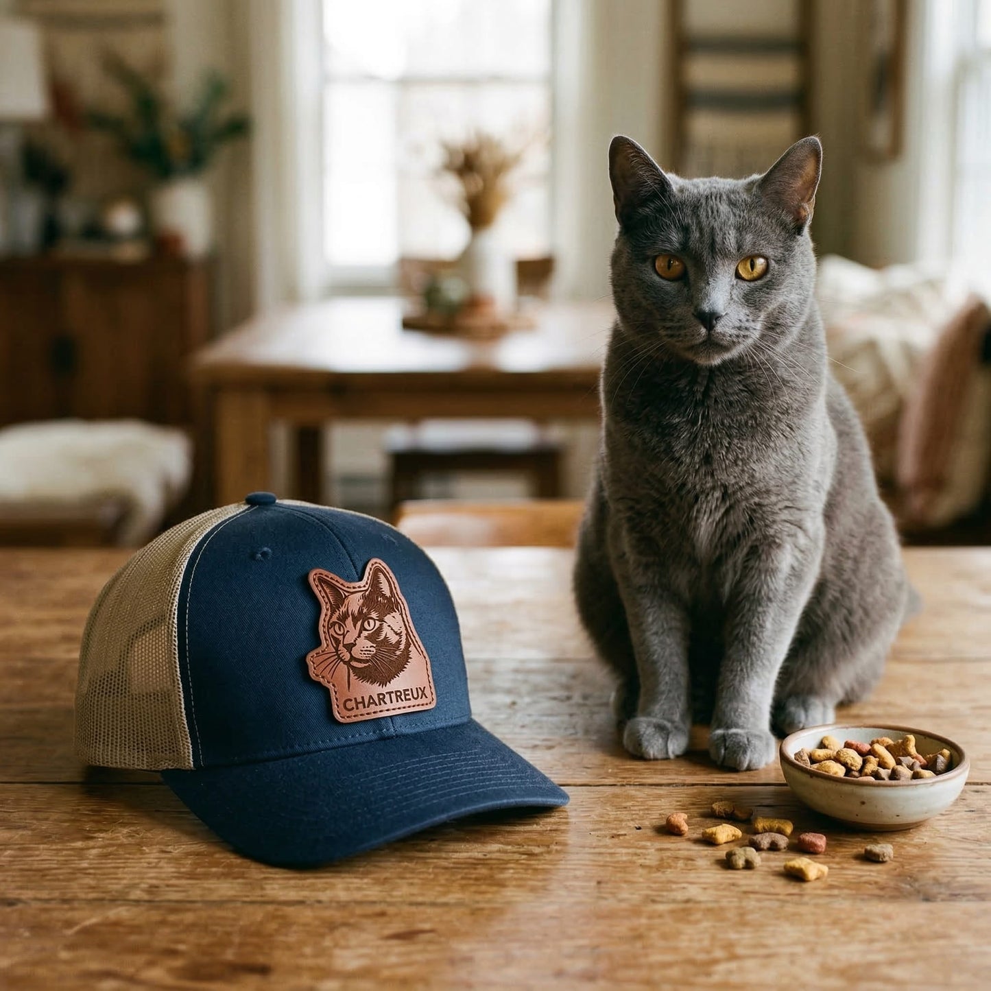Custom Photo Cat Leather Patch Trucker Hat – Photo Cat Trucker Hat | Cat Memorial Gifts | Gift For Cat Lovers