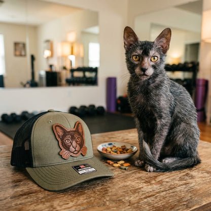 Custom Photo Cat Leather Patch Trucker Hat – Photo Cat Trucker Hat | Cat Memorial Gifts | Gift For Cat Lovers