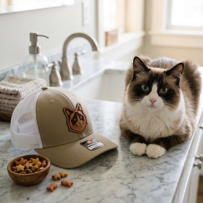 Custom Photo Cat Leather Patch Trucker Hat – Photo Cat Trucker Hat | Cat Memorial Gifts | Gift For Cat Lovers