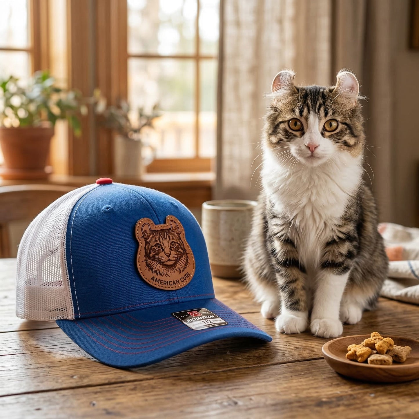 Custom Photo Cat Leather Patch Trucker Hat – Photo Cat Trucker Hat | Cat Memorial Gifts | Gift For Cat Lovers