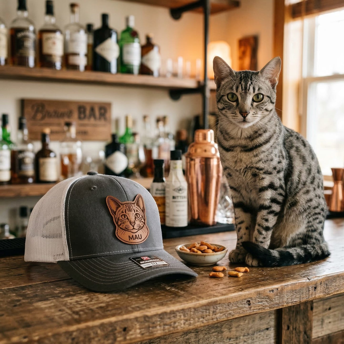 Custom Photo Cat Leather Patch Trucker Hat – Photo Cat Trucker Hat | Cat Memorial Gifts | Gift For Cat Lovers