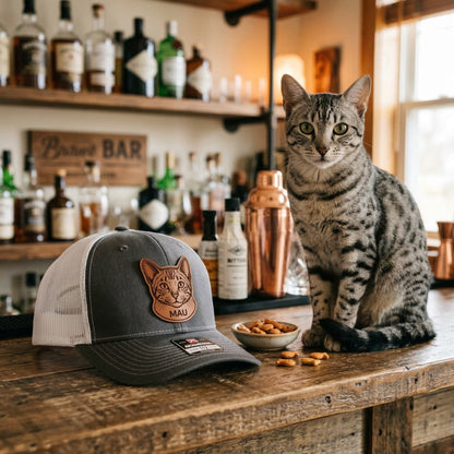 Custom Photo Cat Leather Patch Trucker Hat – Photo Cat Trucker Hat | Cat Memorial Gifts | Gift For Cat Lovers
