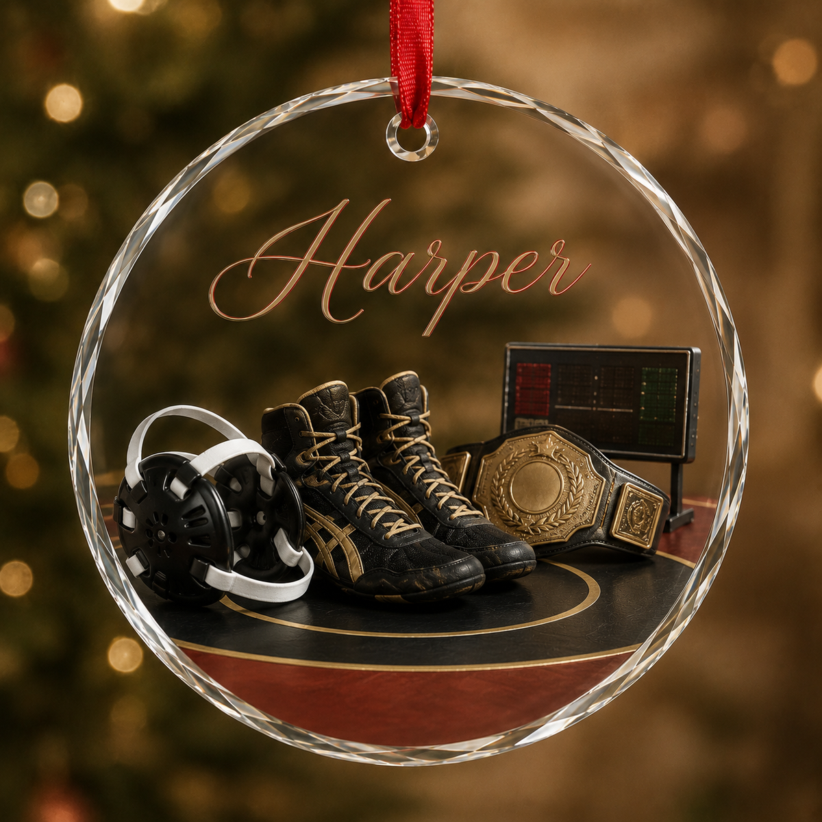 Sports Glass Ornament Wrestling