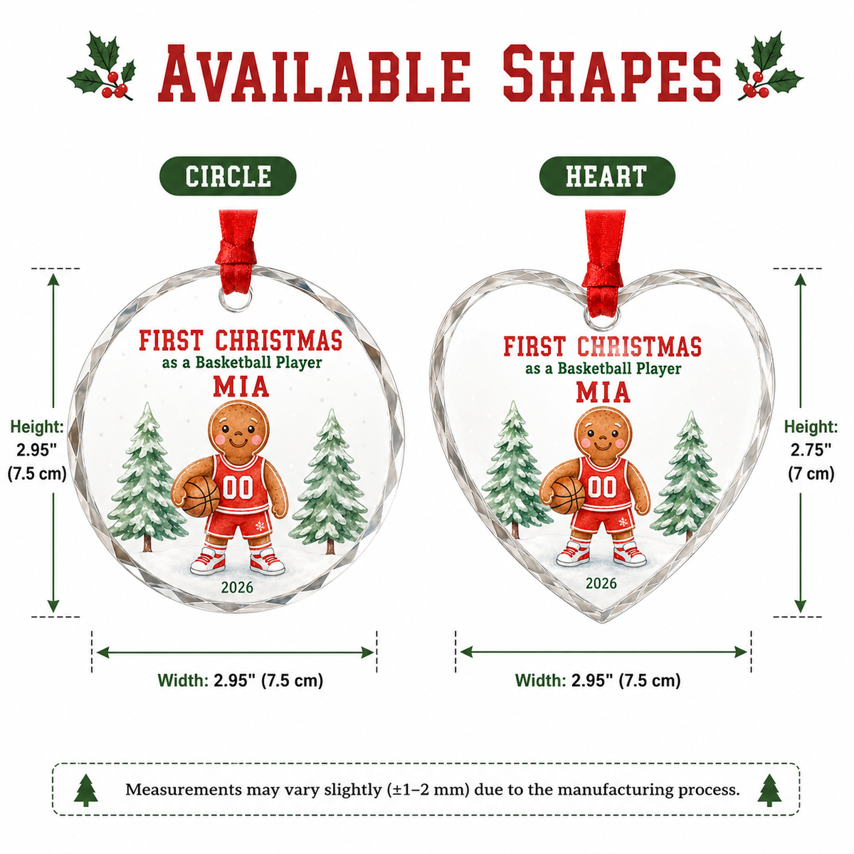 Basketball Glass Ornament - First Christmas Player