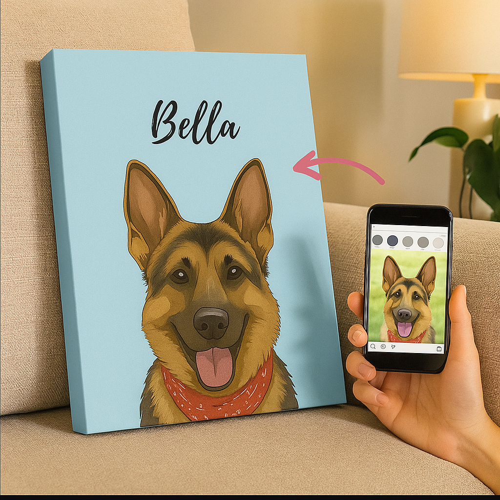 Custom Dog Photo Portrait Watercolor Wall Art Canvas | Gift For Dog Lovers