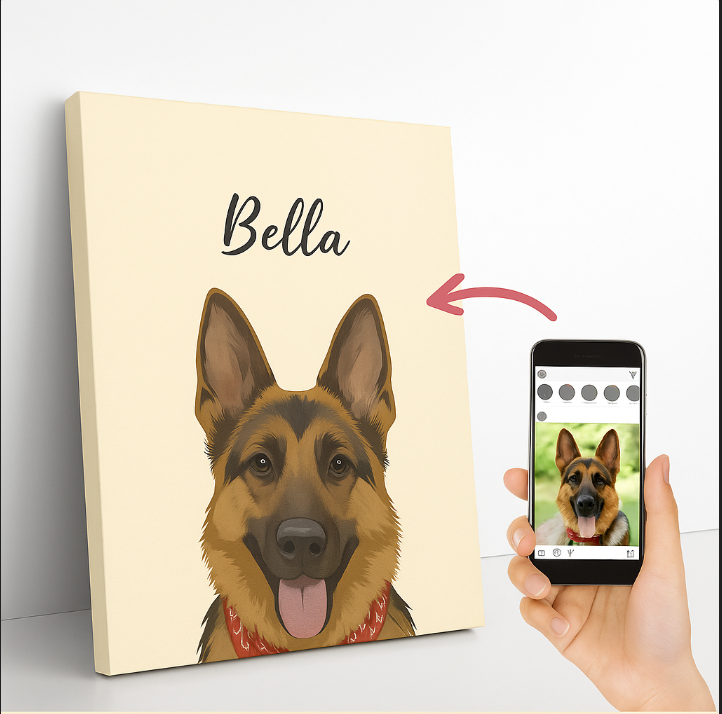 Custom Dog Photo Portrait Watercolor Wall Art Canvas | Gift For Dog Lovers