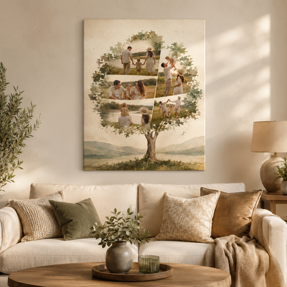 Custom Photo Tree Family Canvas Wall Art - Custom Gift For Dad TOM99