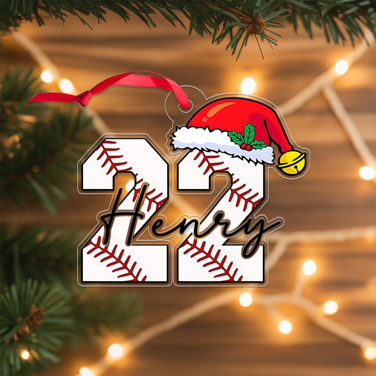Custom Name And Number Baseball Christmas Acrylic Ornament Christmas Gift