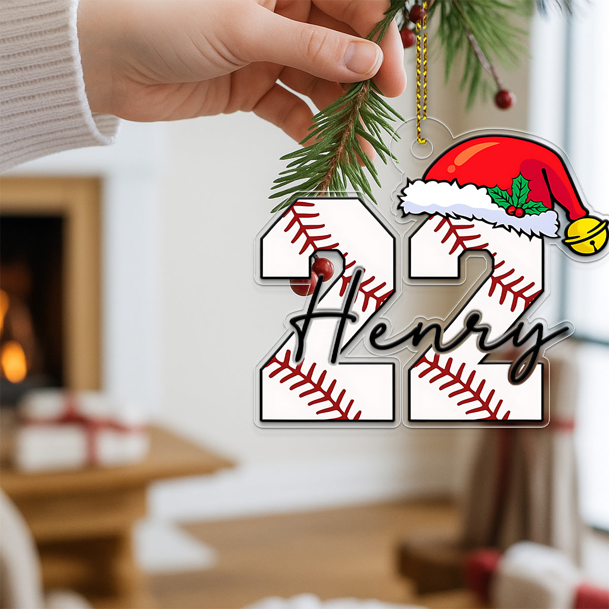 Custom Name And Number Baseball Christmas Acrylic Ornament Christmas Gift