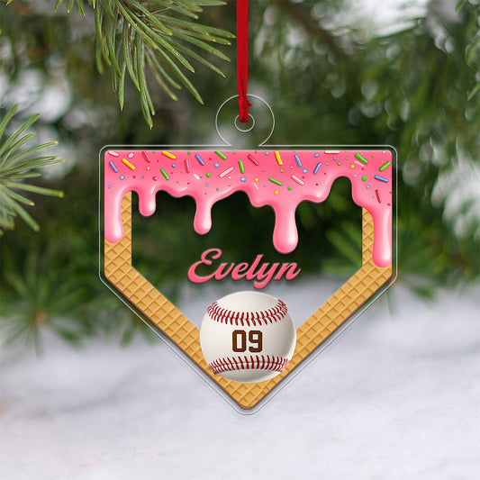 Custom Name And Number Baseball  For Girl Acrylic Ornament Christmas Gift