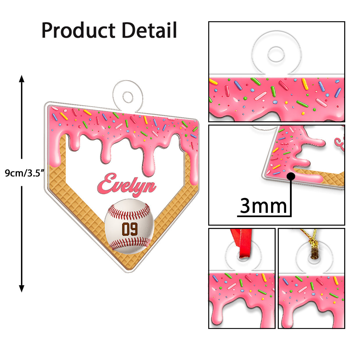 Custom Name And Number Baseball  For Girl Acrylic Ornament Christmas Gift