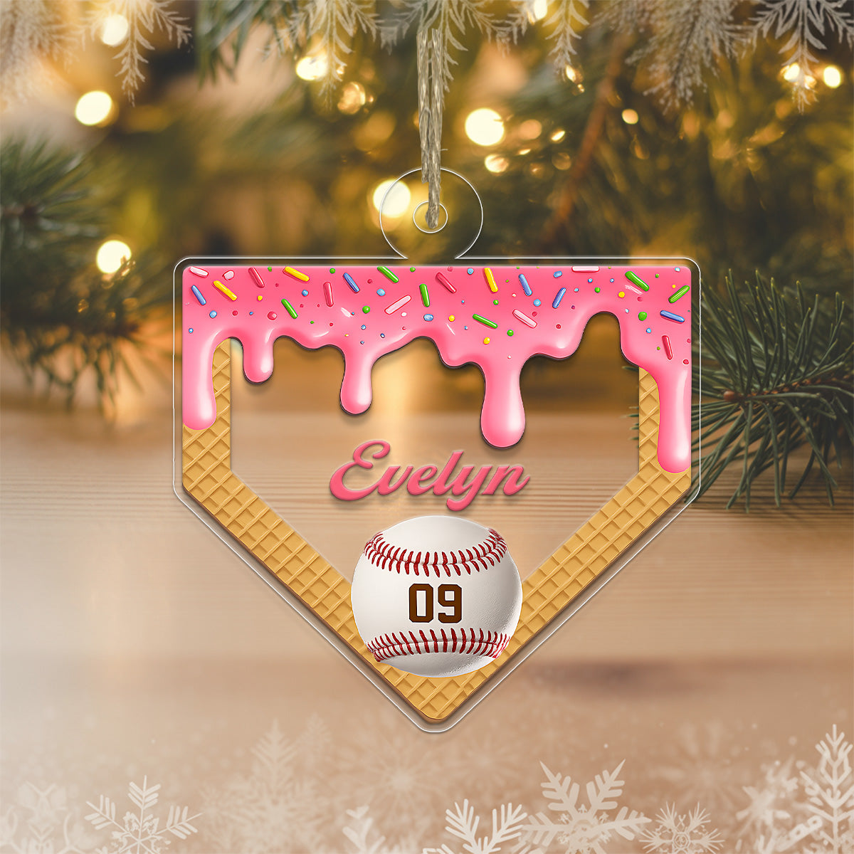 Custom Name And Number Baseball  For Girl Acrylic Ornament Christmas Gift