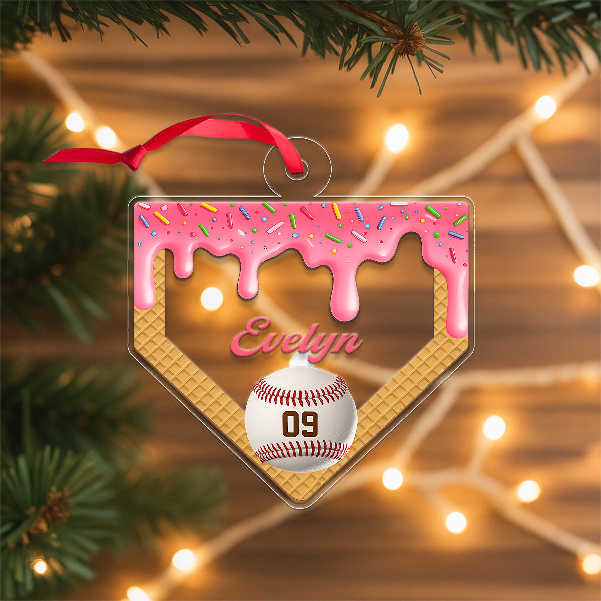 Custom Name And Number Baseball  For Girl Acrylic Ornament Christmas Gift
