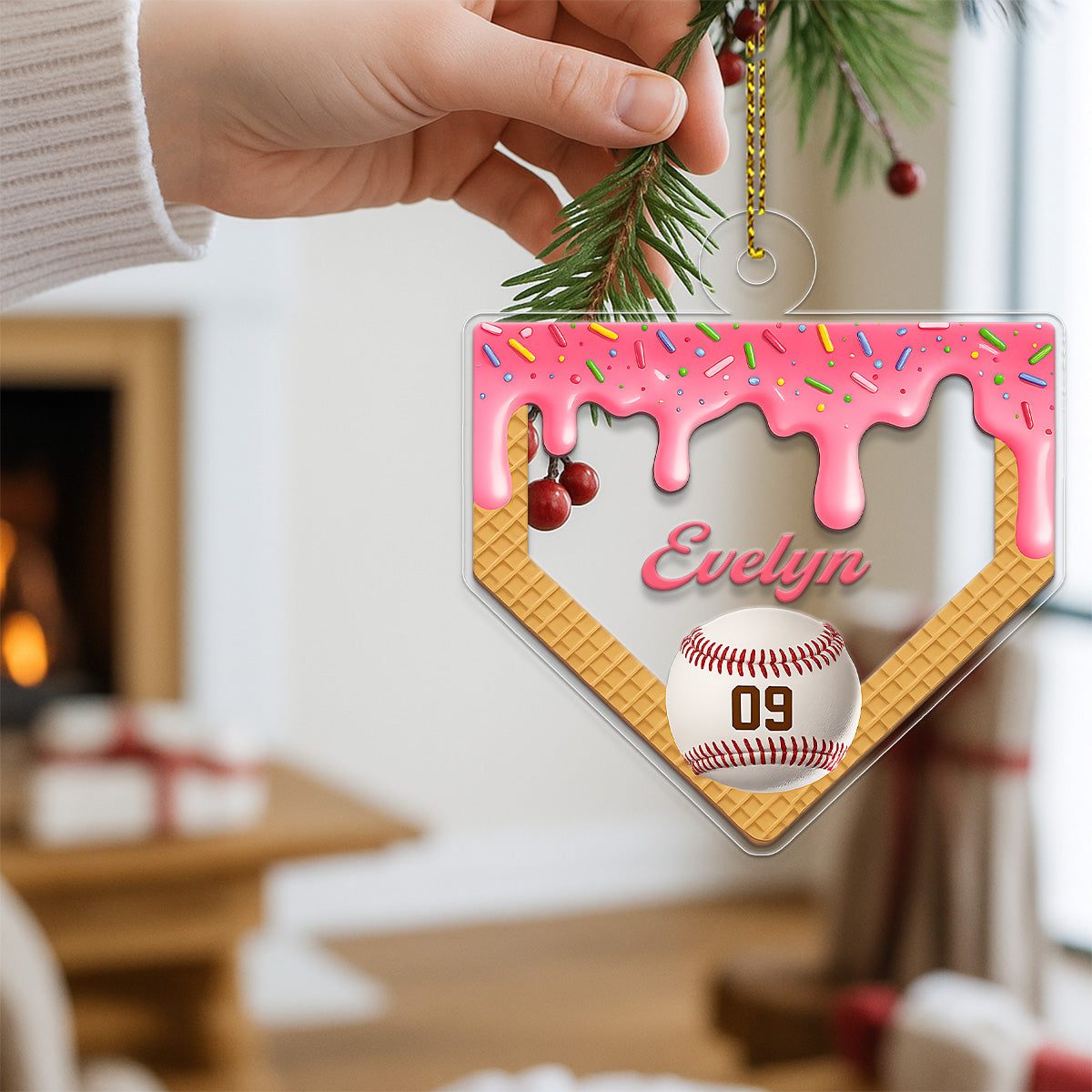 Custom Name And Number Baseball  For Girl Acrylic Ornament Christmas Gift