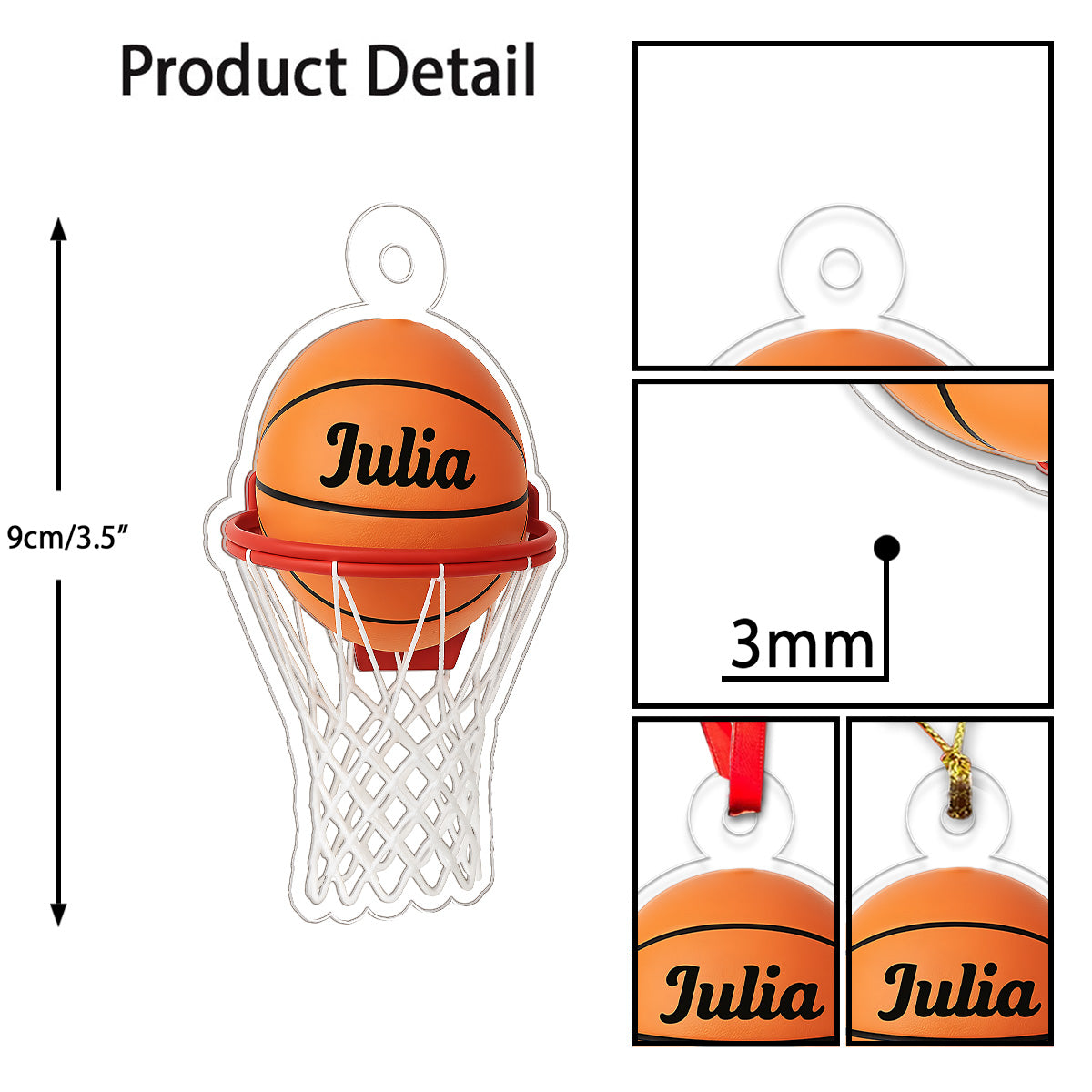 Custom Name Basketball Basket Acrylic Ornament Christmas Gift