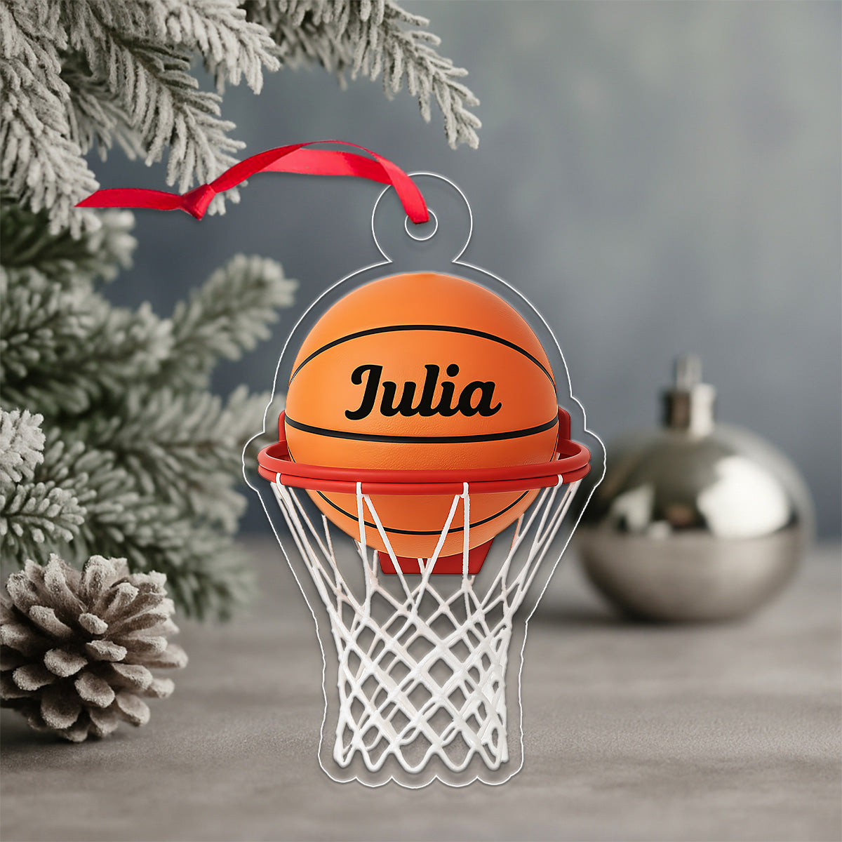 Custom Name Basketball Basket Acrylic Ornament Christmas Gift