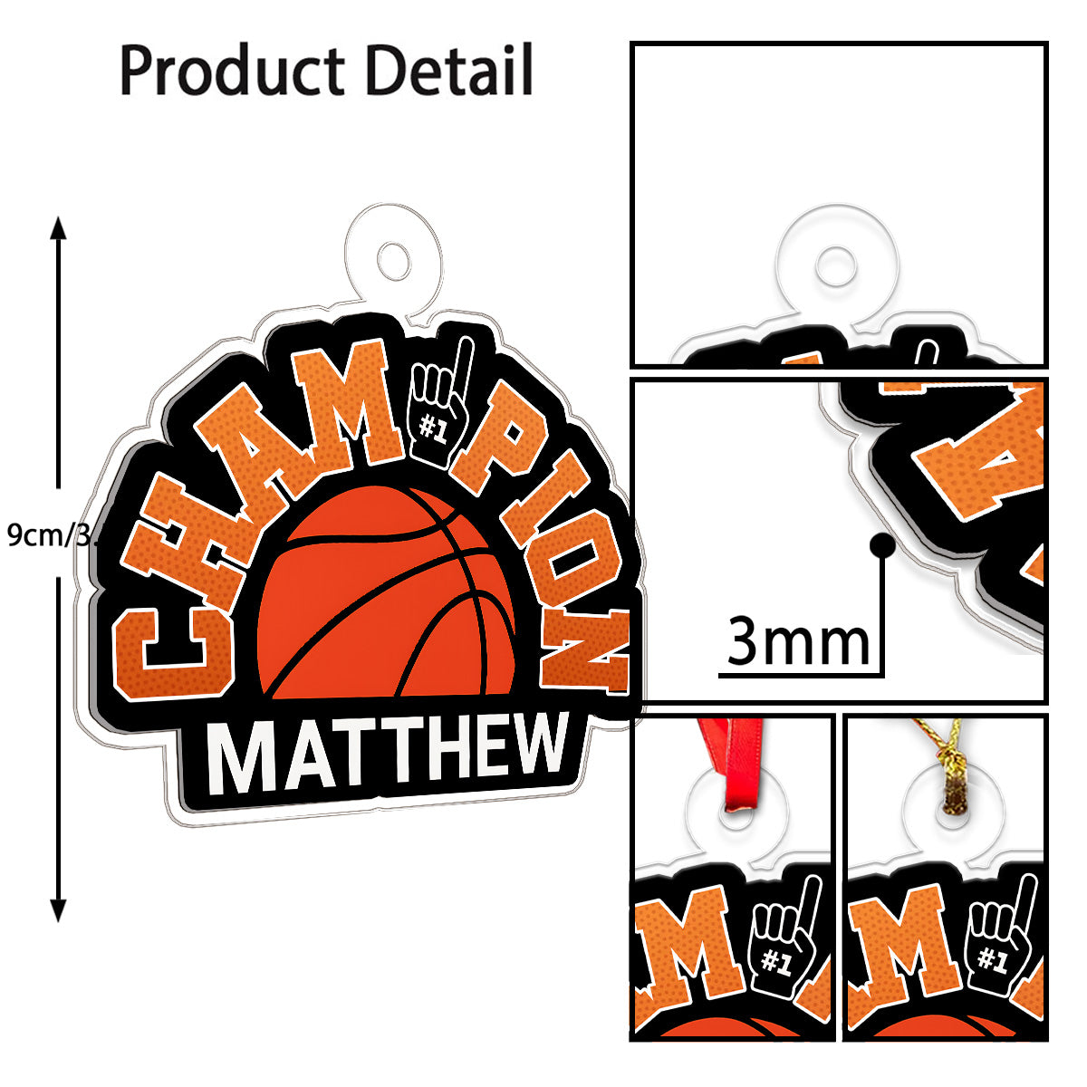 Custom Name Basketball Champion Acrylic Ornament Christmas Gift