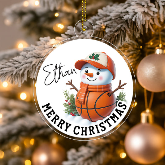 Custom Name Basketball Snowman Acrylic Ornament Christmas Gift