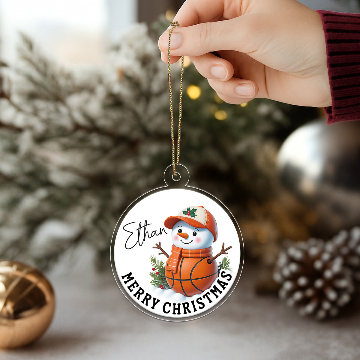 Custom Name Basketball Snowman Acrylic Ornament Christmas Gift