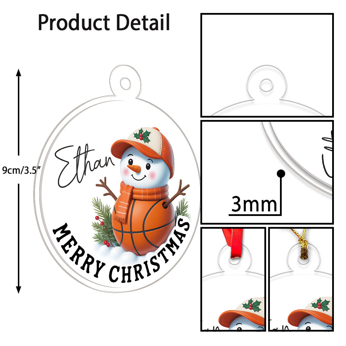 Custom Name Basketball Snowman Acrylic Ornament Christmas Gift