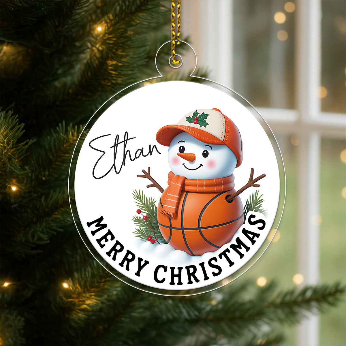 Custom Name Basketball Snowman Acrylic Ornament Christmas Gift