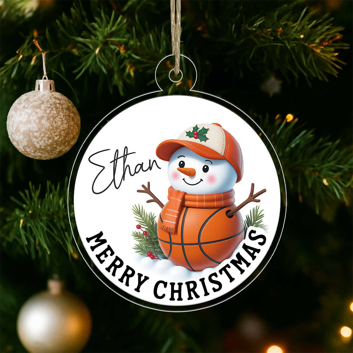 Custom Name Basketball Snowman Acrylic Ornament Christmas Gift