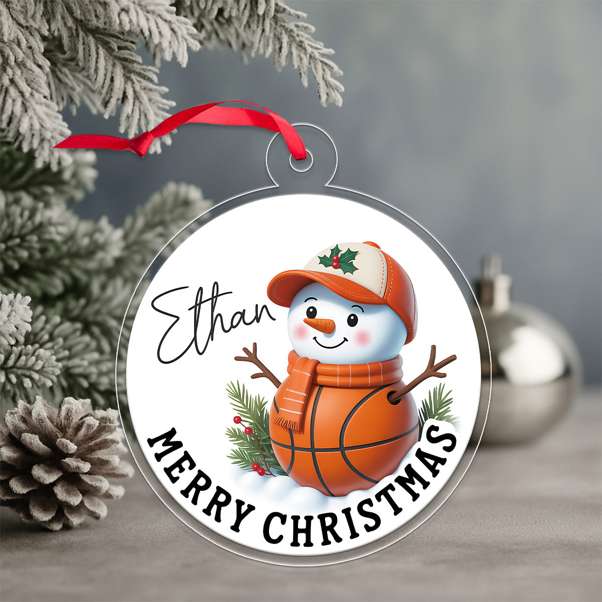 Custom Name Basketball Snowman Acrylic Ornament Christmas Gift