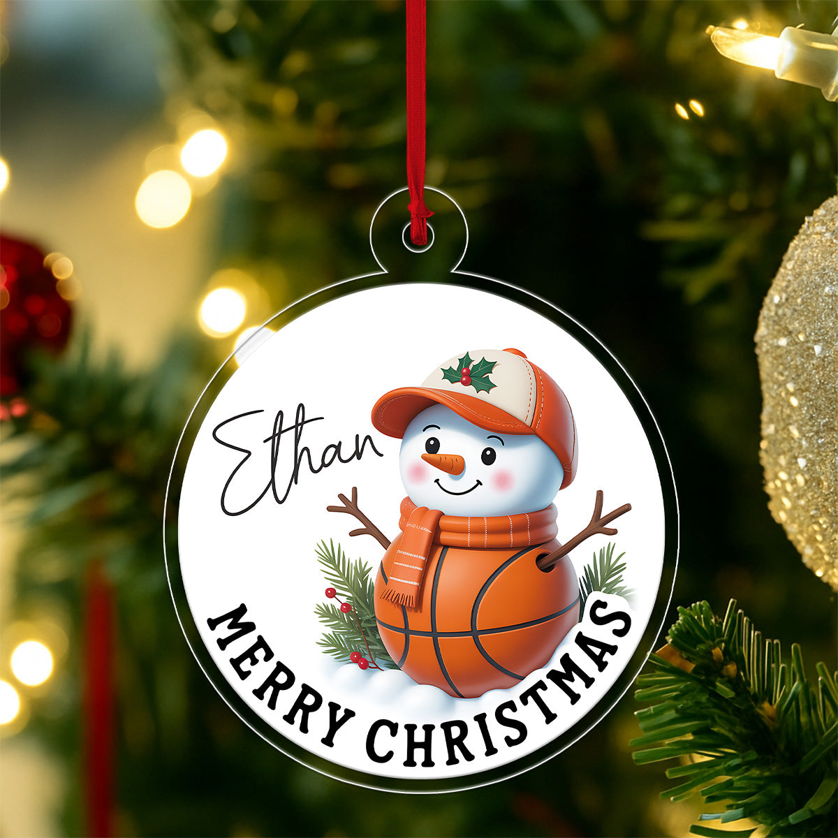 Custom Name Basketball Snowman Acrylic Ornament Christmas Gift