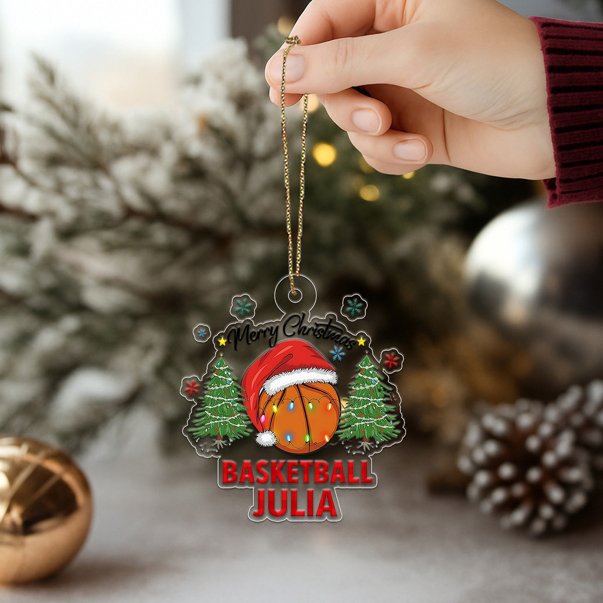 Custom Name Basketball Vintage Acrylic Ornament Christmas Gift