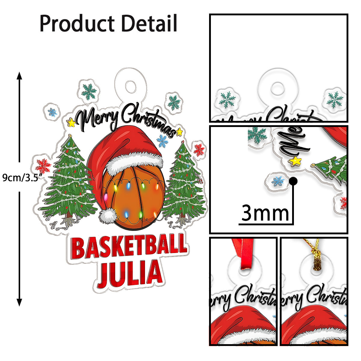Custom Name Basketball Vintage Acrylic Ornament Christmas Gift