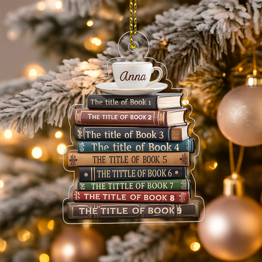 Custom Name Bookworm For Book And Coffee Lover Acrylic Ornament Christmas Gift