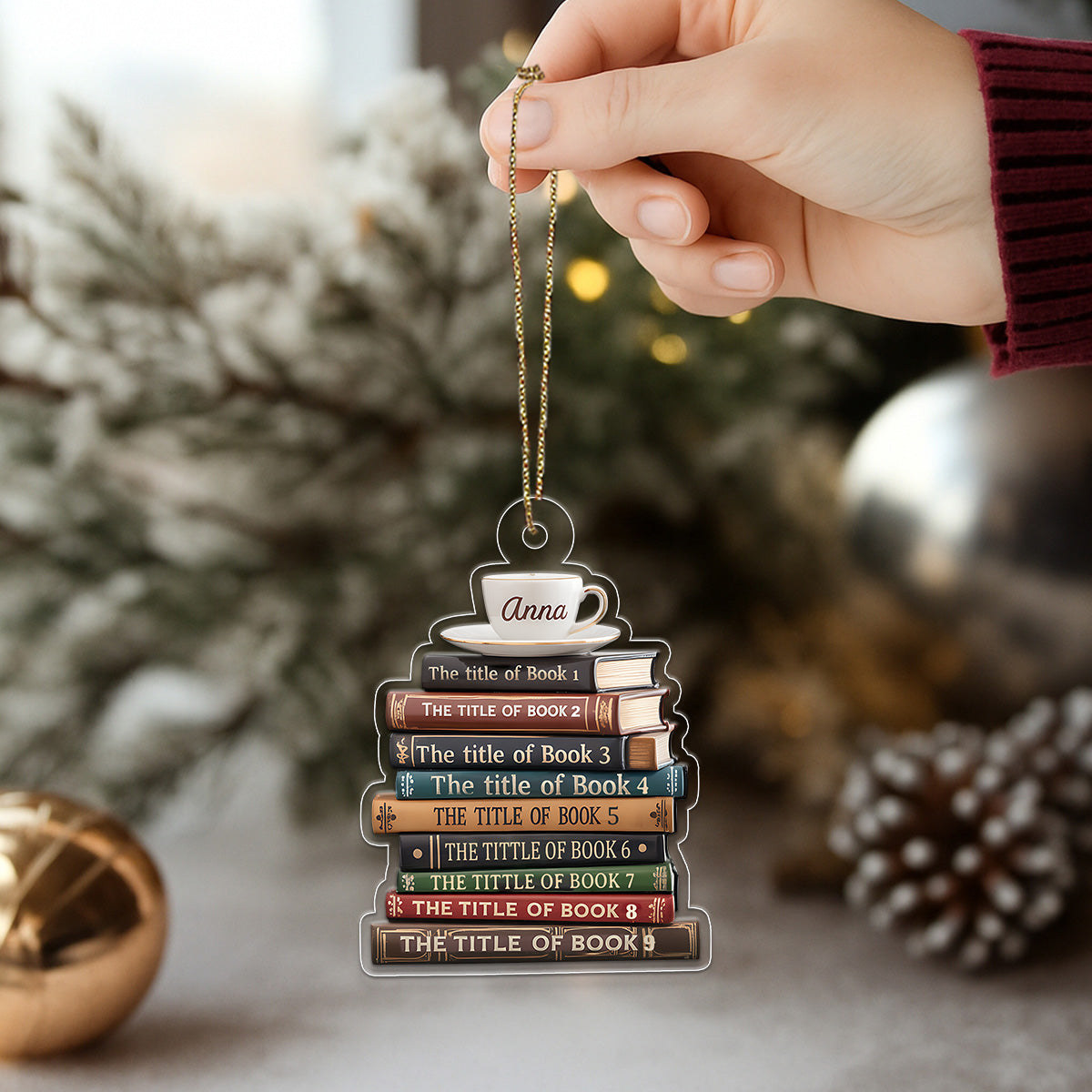 Custom Name Bookworm For Book And Coffee Lover Acrylic Ornament Christmas Gift