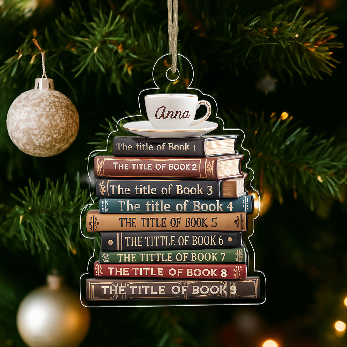Custom Name Bookworm For Book And Coffee Lover Acrylic Ornament Christmas Gift