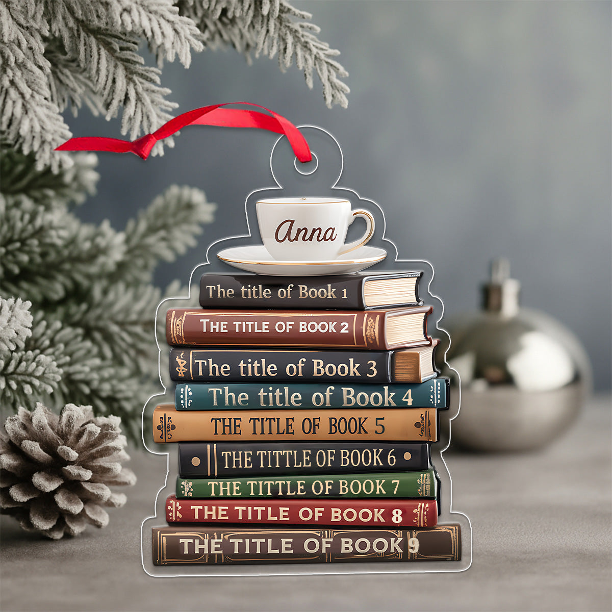 Custom Name Bookworm For Book And Coffee Lover Acrylic Ornament Christmas Gift