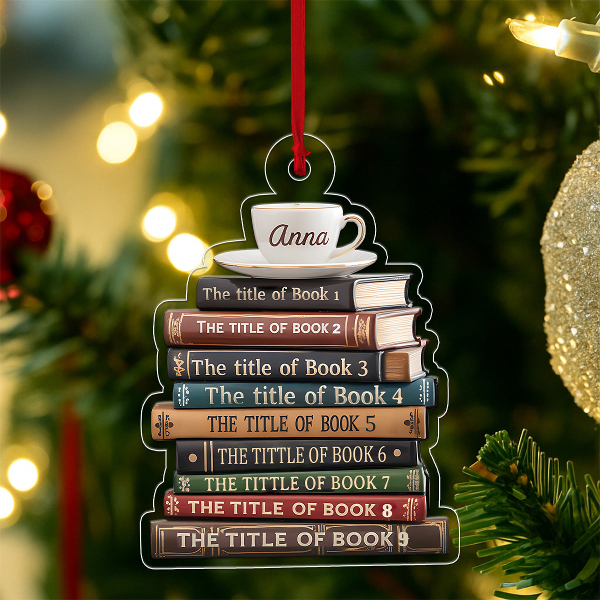Custom Name Bookworm For Book And Coffee Lover Acrylic Ornament Christmas Gift