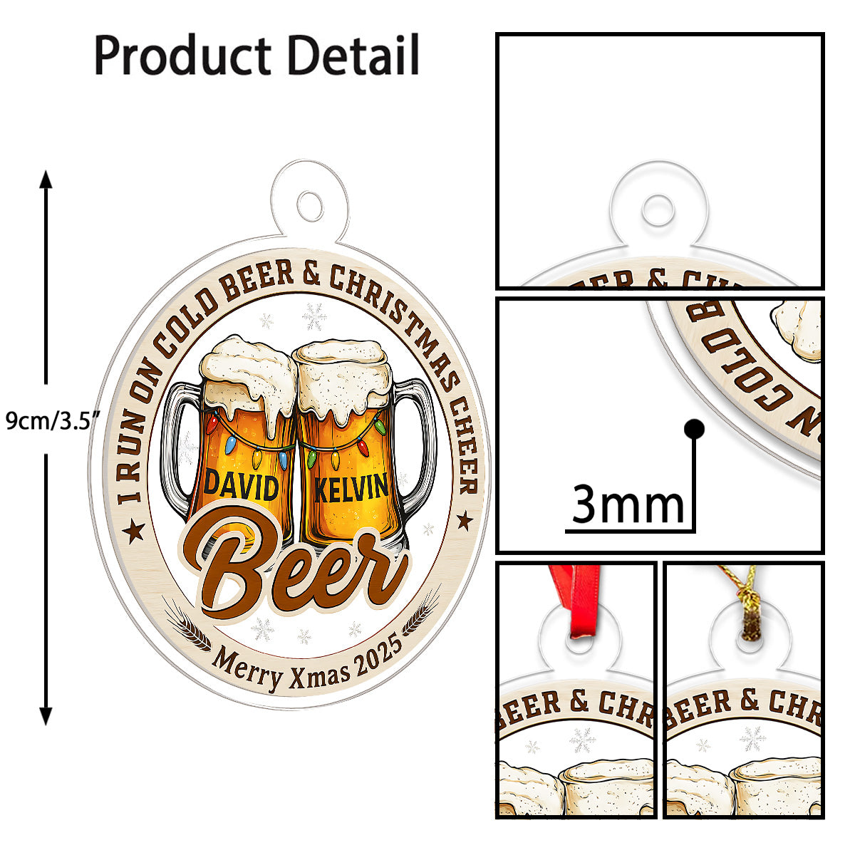 Custom Name Couple Beer Friendship Acrylic Ornament Christmas Gift