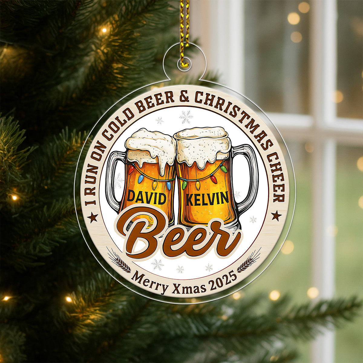 Custom Name Couple Beer Friendship Acrylic Ornament Christmas Gift