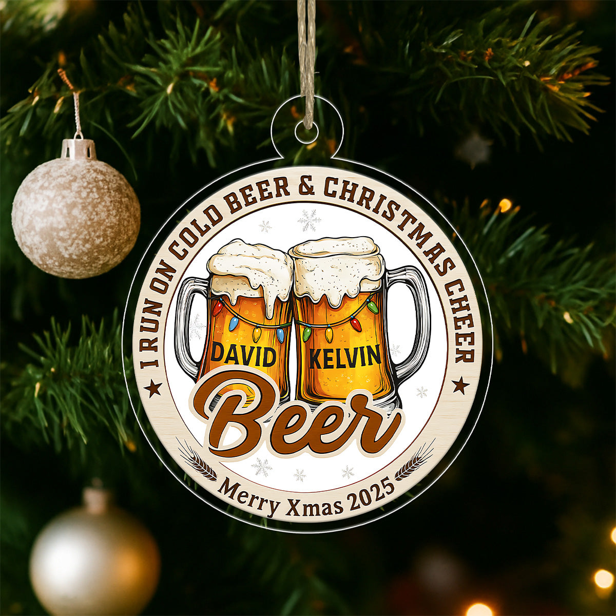 Custom Name Couple Beer Friendship Acrylic Ornament Christmas Gift