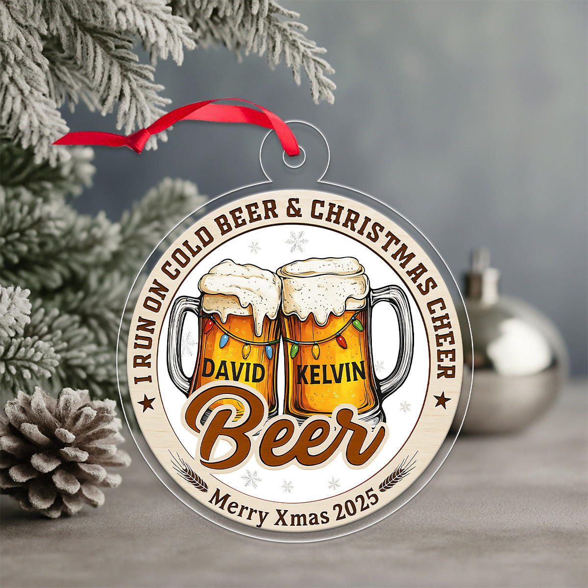 Custom Name Couple Beer Friendship Acrylic Ornament Christmas Gift