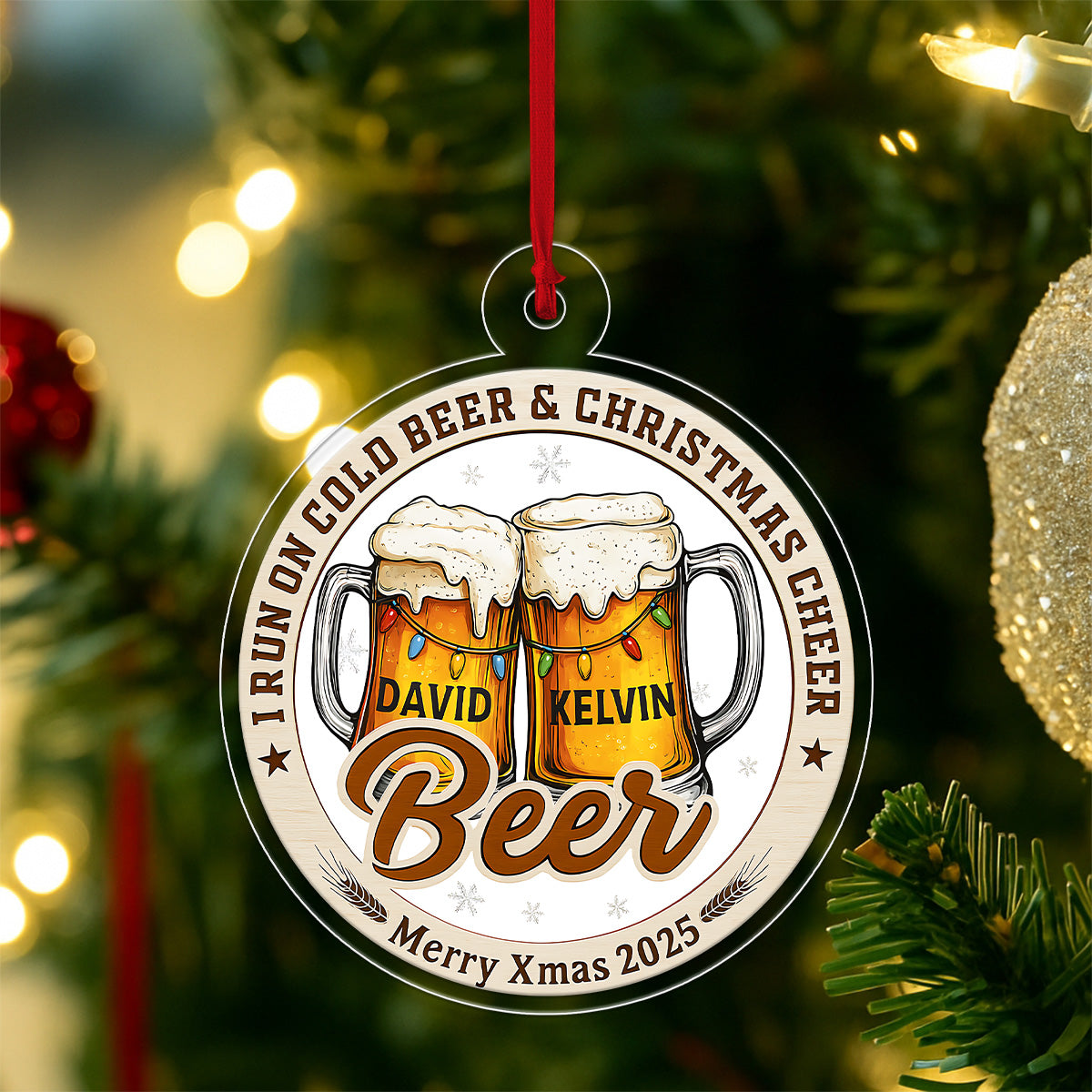 Custom Name Couple Beer Friendship Acrylic Ornament Christmas Gift