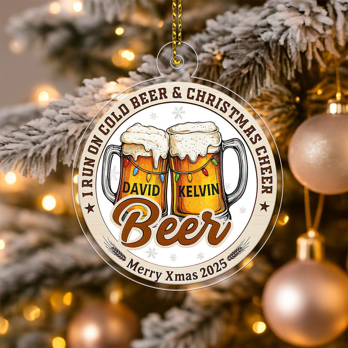 Custom Name Couple Beer Friendship Acrylic Ornament Christmas Gift
