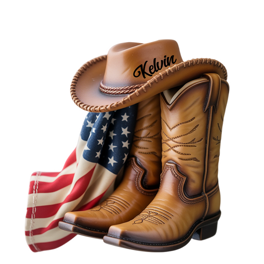 Custom Name Cowboy USA Flag