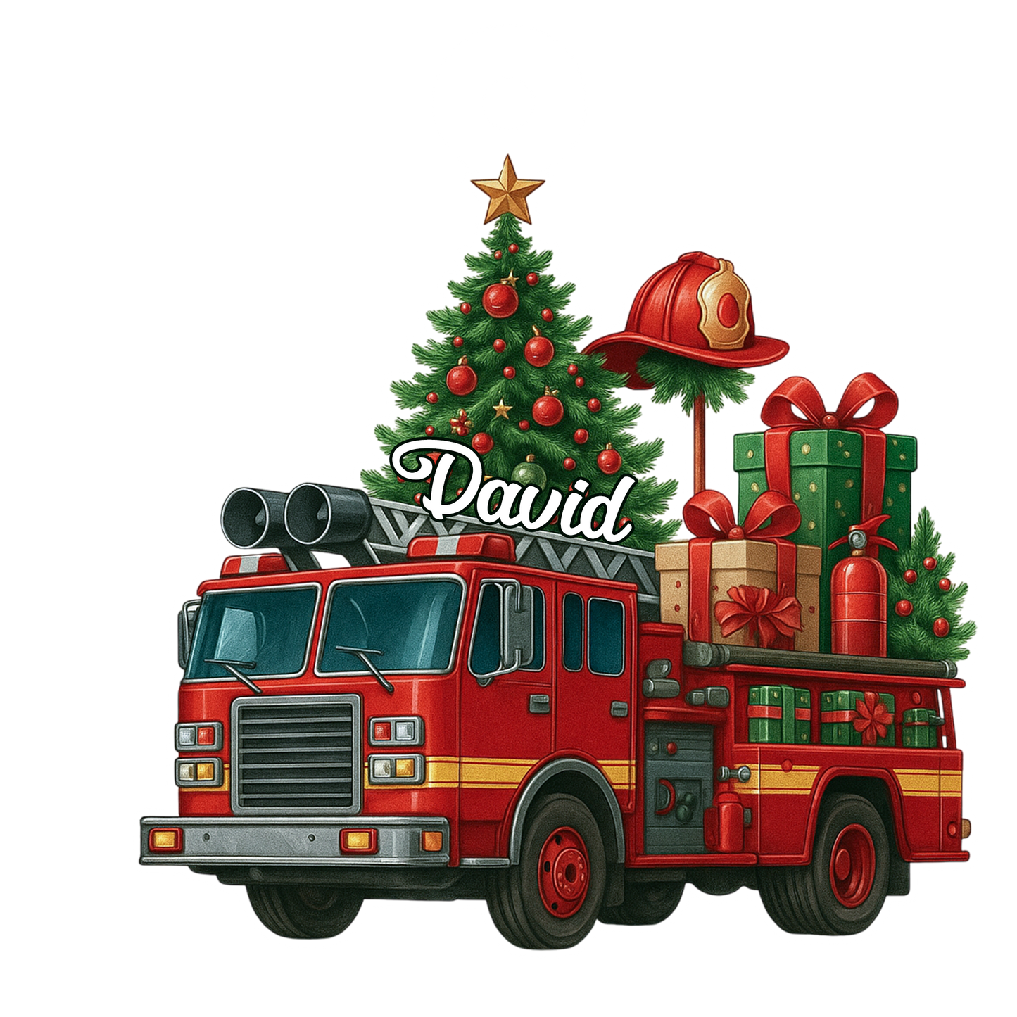 Custom Name Firefighter Truck Xmas Tree