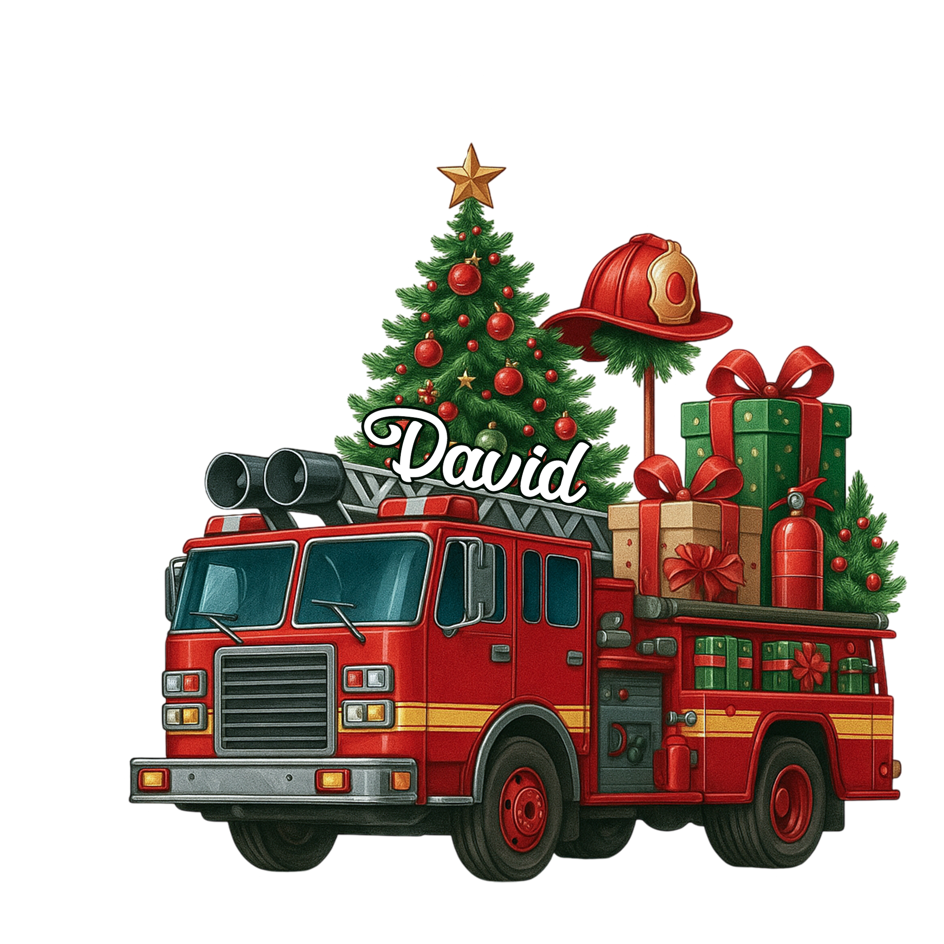 Custom Name Firefighter Truck Xmas Tree