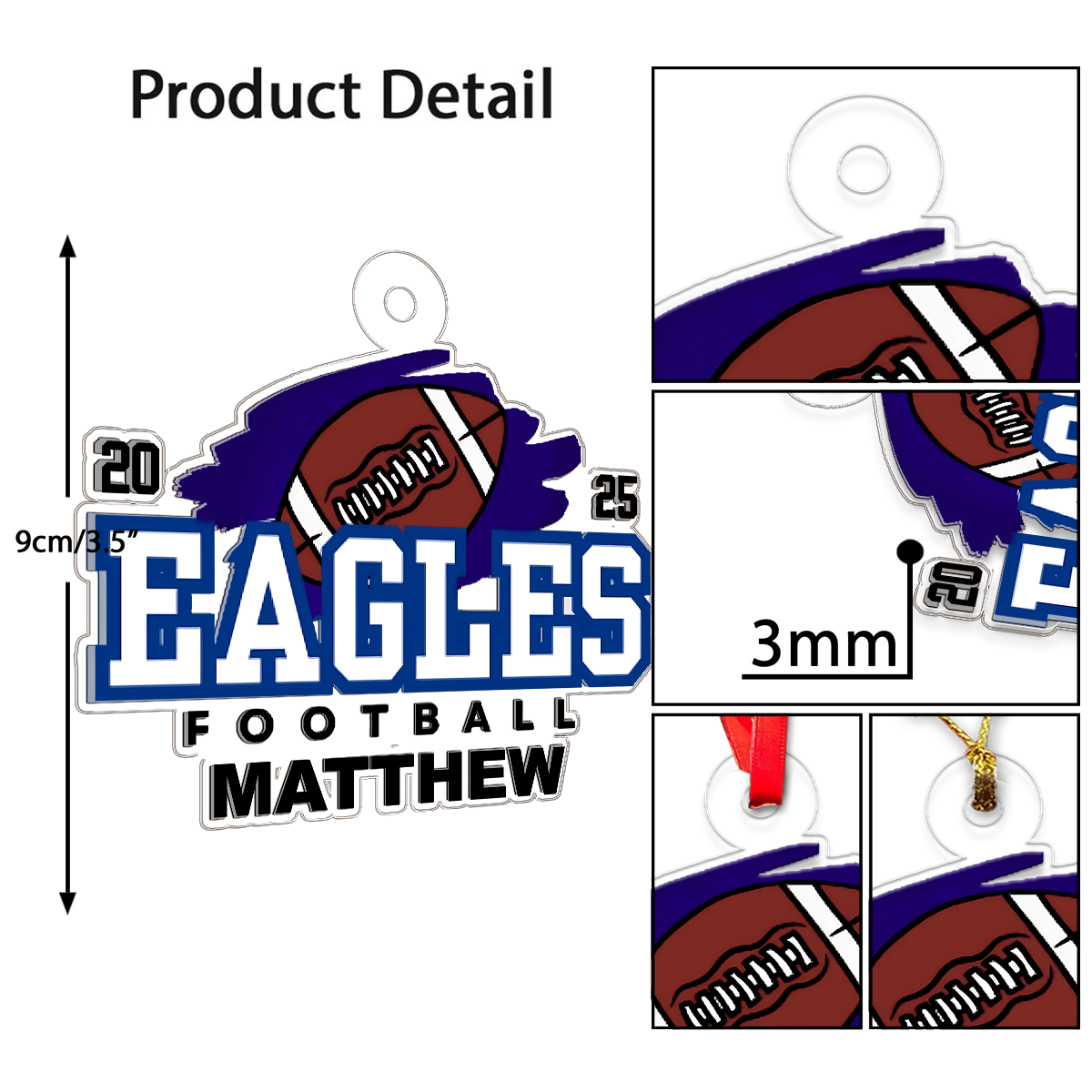 Custom Name Football Team Acrylic Ornament Christmas Gift