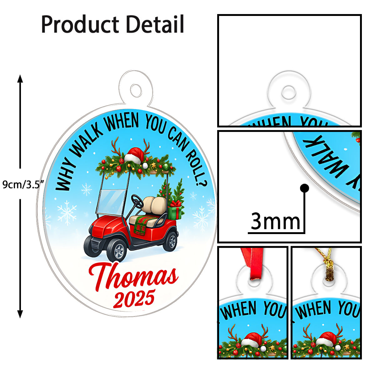 Custom Name Golf 2025 Quote Acrylic Ornament Christmas Gift