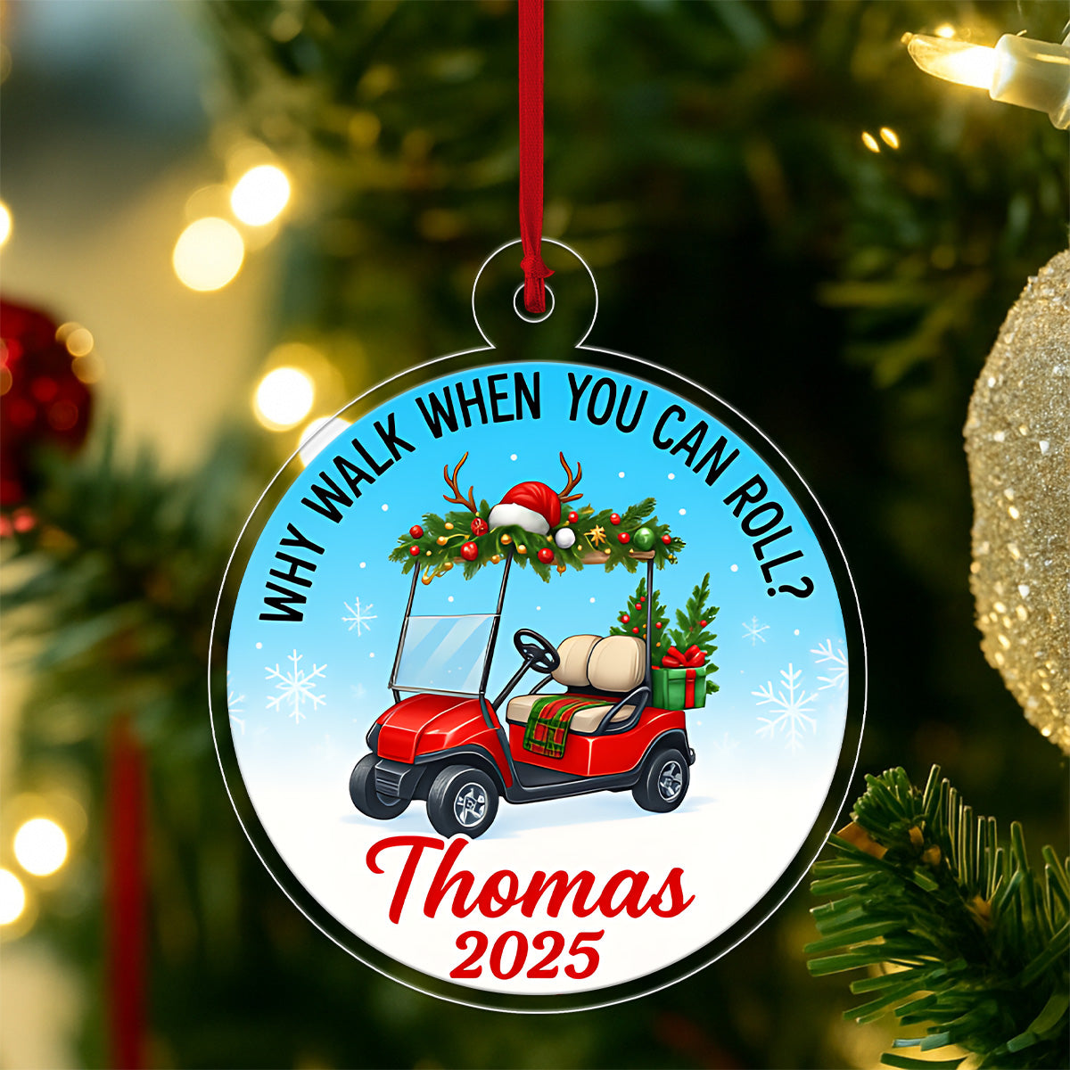 Custom Name Golf 2025 Quote Acrylic Ornament Christmas Gift