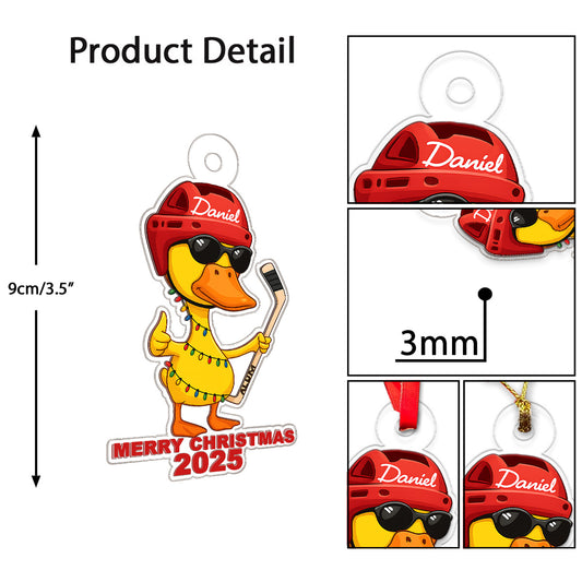 Custom Name Hockey Duck Xmas Acrylic Ornament Christmas Gift