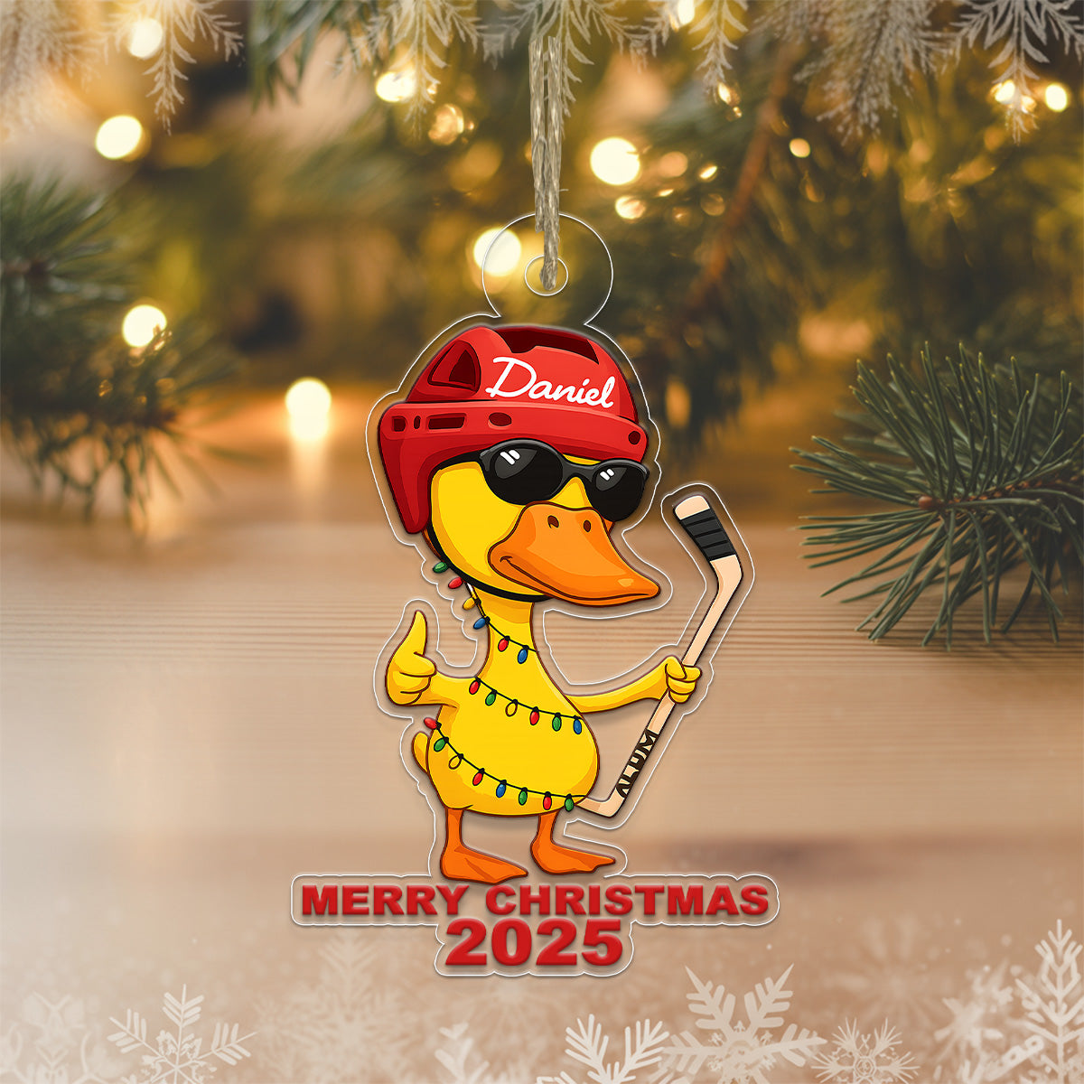 Custom Name Hockey Duck Xmas Acrylic Ornament Christmas Gift
